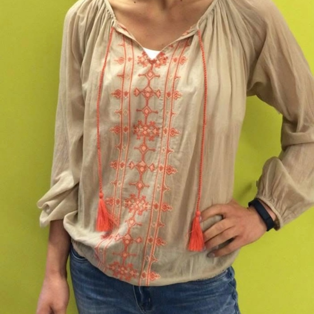 Embroidered Bohemian Peasant Blouse by Lucky Brand